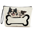 Portable canvas cat makeup bag with cute cartoon pet print and secure black zipper - Bone and Pet Dog Pattern - With Strap (xy-085-2)
