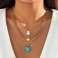 3-Layer Gold Plated Pearl Heart Turquoise Necklace(sku8221)