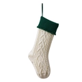 Knitted Christmas stocking in cream with dark green cuff and tassel details - Ivory White with Dark Green