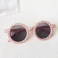 Pink and orange checkered round kids sunglasses with UV 400 protection and CE certification - Pink
