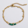 Bohemian gold double-layer bracelet featuring five green textured natural stones - Gold Green (B-B24070807I)