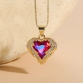 Collier cœur plaqué or 14K avec pierre zircon rouge et ailes d'ange en cristal blanc - Pendentif Cœur Rouge (XL2209-5)