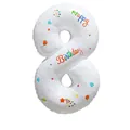Ballon chiffre 8 blanc 32 pouces avec imprimé Happy Birthday coloré et étoiles - Chiffre 8 / 50 Pièces / Blanc