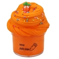 Detailed view of carrot fluffy slime in a clear jar with carrot charms and colorful sprinkles - Orange Carrot