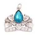 Crown-shaped pendant in silver finish with ocean blue teardrop gemstone and zircons - Wine Red M84