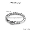 Detalle de pulsera de cadena cubana en acero inoxidable plateado con cierre OT y medidas reales - Pulsera con Cierre OT (KB145989-Z)