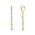 Eleganti orecchini pendenti dorati con zirconi multicolore e nappe su sfondo bianco - Zirconia Multicolore (Tono Oro)