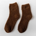 Thick warm winter mid-calf fuzzy socks in solid brown plush coral fleece material - One Size / Coffee