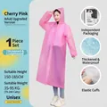 Thickened cherry pink EVA adult raincoat with drawstring hood and elastic cuffs - Cherry Pink