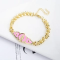 Luxurious 18K gold plated rose chain bracelet with pink enamel and Virgin Mary medal charm - Pink Enamel Rose Chain Guadalupe Bracelet