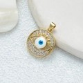 Gold-plated evil eye pendant with blue bead and clear cubic zirconia in round shape - D3539JB Pendant 12