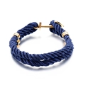 Bracciale da uomo in corda di nylon intrecciata blu scuro con chiusura ad ancora d'oro - Corda Intrecciata Blu Gancio per Ancora Oro (KB114177-KHY)