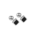 Minimalist S925 sterling silver stud earrings with black square zircon and screw back - 925 Silver / Drip Glue Square Screw Earrings Platinum Plated (PED342)