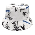 Détail du chapeau bob blanc avec palmiers noirs et imprimés océaniques Ride the Wave - M (56-58cm) / Imprimé Océan Noir et Bleu (2#)