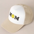 Κλασικό καπέλο MOM trucker με κίτρινο χαμογελαστό πρόσωπο και ρυθμιζόμενο μπεζ δίχτυ - Χακί