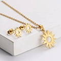 Golden titanium steel jewelry set featuring hollow sunburst necklace and earrings - Sun