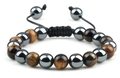 Handmade woven bracelet with tiger eye stones and hematite beads on adjustable cord - Tiger Eye Hematite Woven Adjustable Style