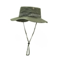 Men's army green outdoor fishing hat with wide brim, chin strap, and breathable vents - One Size / Army Green
