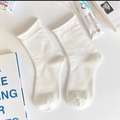 Cozy white ribbed cotton mid-calf socks presented on a clean lifestyle background - Ribbed Rolled Edge