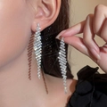 Elegant long silver geometric tassel earrings with sparkling rhinestones for women - Silver Long Geometric Tassel Style (DTE1616740S)