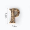 Natural wood bark letter P ornament with vintage rustic texture, size 9.5cm by 6.5cm - Letter P