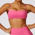 Rose pink seamless yoga set with thin strap sports bra and high waist leggings - L / Rose Red