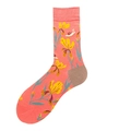 Calzino in cotone rosa con iris gialli, motivo a lumaca e dettaglio sul tallone beige - Motivo Iris Lumaca Rosa (1344C)
