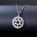 Detailed shot of silver geometric star of david pendant with crystal rhinestones - NZ16 Hexagram Hollow