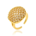 Adjustable gold ring featuring a sparkling full pavé round crystal centerpiece design - Full Pave Round Face (J-1414)