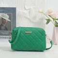Quilted green PU leather crossbody bag with elegant gold hardware and shoulder strap - Green