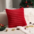 Red striped plush pillow cover in a festive Christmas setting on white soft rug - 50x50cm (Cover Only) / Christmas Red