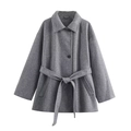 Manteau minimaliste en laine gris foncé avec double col et ceinture pour un look chic - XS / Gris
