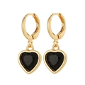 Detail of heart drop earrings with black faceted zircon in a gold-plated setting - Black