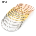 Set of 12 minimalist stainless steel bangles in silver, gold, and rose gold finishes - 4 Gold + 4 Steel + 4 Rose Gold (12-Piece Set) / 52mm Inner Diameter