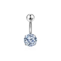 Macro detail of silver surgical steel belly ring with clear round cubic zirconia stone - Clear Zircon