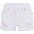 Weiße Jeans-Shorts mit Destroyed-Effekten und Fransen am Saum in schmaler Passform - S / Weiß
