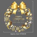 Detailed view of golden 3D Christmas wreath decal featuring snowflakes and reindeer - Gold Wreath-YTH003