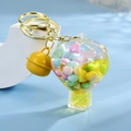 Hot air balloon acrylic keychain with colorful beads and a yellow bell charm - Gradient Rope + Colorful Bead Milk Tea Cup / Hot Air Balloon [Lemon Yellow]