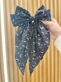 Barrette à cheveux nœud noir avec imprimé lune et étoiles pour coiffure de fête - Noir