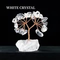 Natural white crystal money tree ornament with copper wire and raw quartz base - Clear Quartz Raw Stone Base Tree