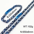 Conjunto de collar y pulsera bizantinos azul y plata en acero inoxidable pulido - Collar 65cm + Pulsera 22cm / Azul Esmerilado (6mm)