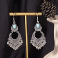 Bohemian teardrop tassel earrings in vintage silver finish with turquoise stones - S4288 Blue Water Drop Dangle Earrings