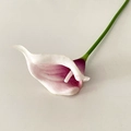Single purple and white gradient PU calla lily artificial flower with green stem - White with Purple Core