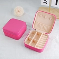 Portable rose red PU leather jewelry box organizer with velvet lining and zipper - Rose Red
