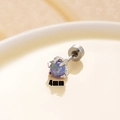 Titanium steel dragon claw earring with 4mm purple opal stone and screw back design - Deep purple