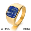 Gold stainless steel signet ring for men featuring a square blue lapis stone inlay - US 7 / Lapis Lazuli Style (KR110131-MZOZ) / Gold