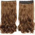 55cm dark brown wavy one-piece hair extension with five clips showing front and back view - Light Brown (6)