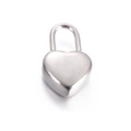 Polished silver heart-shaped padlock pendant made of durable stainless steel - 19x12  mm