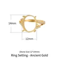 S925 sterling silver ring base in antique gold finish for 12x14mm oval stones - Antique Gold (12*14mm)