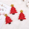 Three red wool felt Christmas tree ornaments with white star embroidery and yellow top star - Red Triangle Christmas Tree Felt Pendant